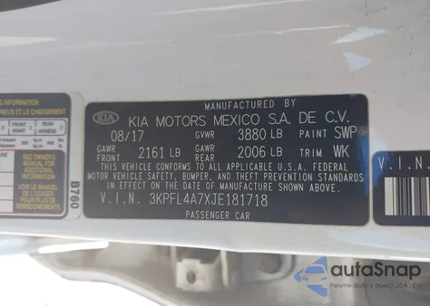 2018 Kia Forte Lx из США, поврежденный, VIN 3KPFL4A7XJE181718